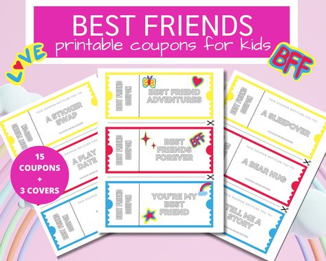 Friendship Coupons, Friend Gift Ideas, Friends Adventures, Best Friend Day, Friend Bff, Friends Day, Coupon Book, Bear Hug, Printable Coupons