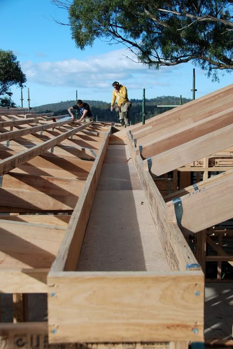 gutter at butterfly roof Butterfly Roof Detail, Box Gutter, Roof Drain, Butterfly Roof, Modern Roofing, Garage Roof, Roof Construction, Roof Architecture, Roof Structure