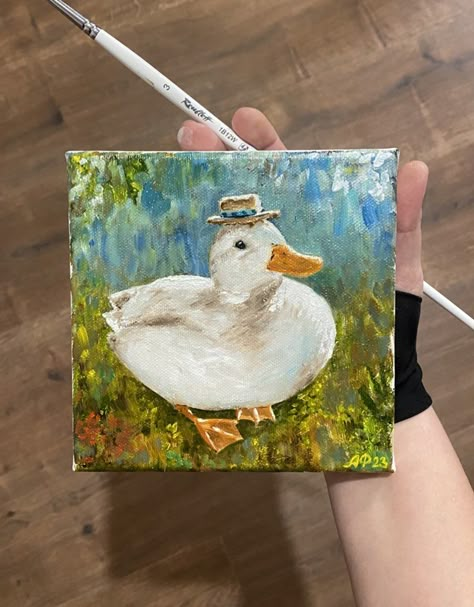 #oilpainting #duck #meme Duck Painting Easy Acrylic, Duck Painting Cute, Duck Painting Acrylic, Duck Paintings, Acrylic Animals, Duck Meme, Happy Duck, Duck Painting, Duck Drawing