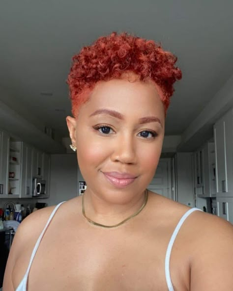 Twa Hairstyles 2023, Blonde Tapered Haircut Black Women, Short Curly Ginger Hair Black Women, Hair Color For Natural Hair Black Women, Pixy Haircuts, Pixie Cut Natural Hair, Natural Pixie Cut, Auburn Pixie Haircut Black Women, Low Cut Hairstyles For Black Women