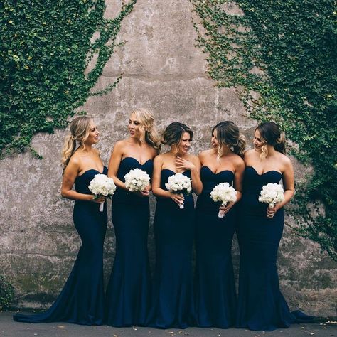 Wedding Dresses Gallery on Instagram: “❤ @WeddingForward // How about these amazing dark dresses for your bridesmaids? 💕 Double tap & TAG your girls ... . . Dress by @whiterunway…” Mermaid Long Bridesmaid Dresses, Navy Blue Bridesmaids, Navy Bridesmaids, Sweetheart Bridesmaids Dresses, Mermaid Bridesmaid, Navy Blue Bridesmaid Dresses, Bridesmaid Dresses Strapless, Beautiful Bridesmaid Dresses, Pnina Tornai