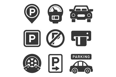 Car parking icons and signs set by in8finity on @creativemarket Architecture Symbols, Sound Map, Parking App, Pictogram Design, Icon Parking, Icon Design Inspiration, Flat Design Icons, Parking Sign, Parking Signs