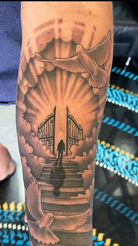 Gates Of Heaven Tattoo
#HeavenlyGateways #EternalTattoo #AngelInk
#GateToParadise #DivineInk #WingedTattoo
#GatesOfEternity #HeavenlyInkArt #GatekeeperTattoo #AngelicArtistry #CelestialInk
#InkOfTheDivine #AscensionTattoo
#GatewayToInfinity #HeavenBoundInk Heavenly Forearm Tattoo, Angel Stairs To Heaven Tattoo, Gate Of Heaven Tattoo, Steps To Heaven Tattoo, Our Father Who Art In Heaven Tattoo, Heavenly Tattoos For Men, Heaven Forearm Tattoo, Gift Of God Tattoo, Walking To Heaven Tattoo