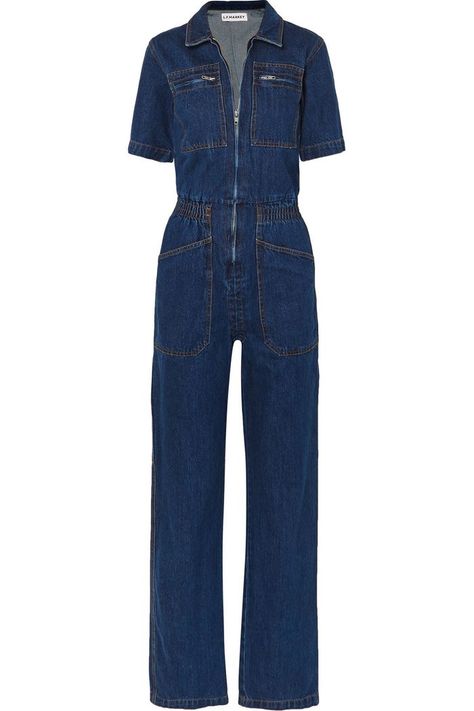 Denim Jumpsuit Outfit, Denim Jumpsuits, Blue Jean Outfits, Spring Denim, Denim Maxi Dress, Jumpsuit Outfit, Jumpsuit Pattern, Embellished Denim, Spring Summer Trends