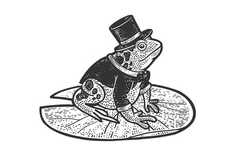 Frog In A Suit Drawing, Frog With Hat Tattoo, Toad Drawing, Top Hat Drawing, Hat Sketch, Tattoo Bible, Golf Drawing, Flower Desktop, Tuxedo Top