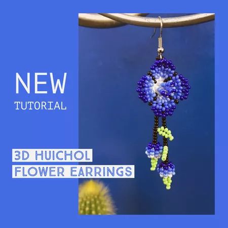 3-D Huichol Flower Earrings Tutorial Flower Earrings Tutorial, Huichol Beading, Huichol Pattern, Bead Flowers, Earrings Tutorial, Bead Flower, Bead Weaving Tutorials, Beading Netting, Beading Jewelry