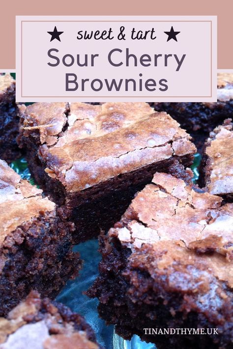 Satisfy your sweet tooth with these indulgent sour cherry brownies. Rich and fudgy with a deep chocolate flavour, they're loaded with tangy sour cherries for a perfectly balanced taste. Just right for dessert, a special occasion or a simple treat. Pin this recipe now to save it for later and enjoy the ultimate chocolatey indulgence whenever you need a little pick-me-up. Sour Cherry Brownies, Frozen Sour Cherry Recipes, Sour Cherry Dessert Recipes, Sour Cherry Desserts, Sour Cherries Recipes, Sour Cherry Cake Recipe, Tart Cherry Recipes, Cherries Recipes, Tart Cherries Recipes