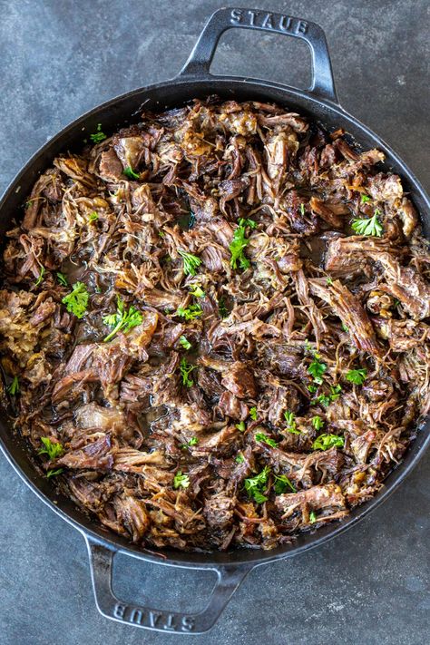 Roasted Shredded Beef (Only 3 Ingredients) - Momsdish Cheesesteak Stuffed Peppers, Ground Beef Enchiladas, Pork Chops And Gravy, Pork Shoulder Roast, Pork Roast Recipes, Avocado Tomato Salad, Roasted Potato Recipes, Creamed Potatoes, Roast Beef Recipes