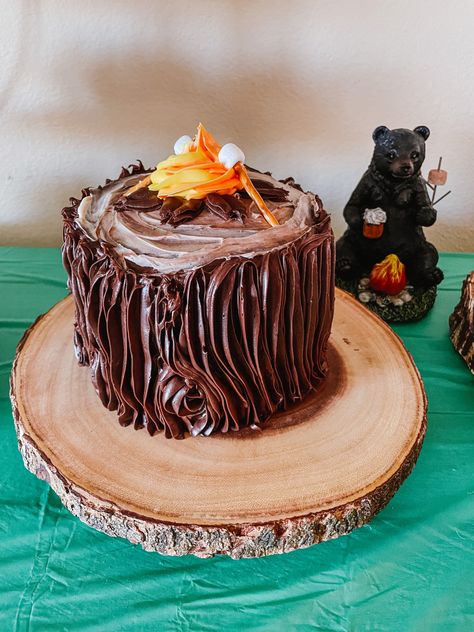 Smores Smash Cake, One Happy Camper First Birthday Cake, Starry Night Decorations, 1 Happy Camper Birthday, One Happy Camper Party, Camping Cake Ideas, Happy Camper Party, Camping Theme Cakes, Camping Birthday Party Ideas