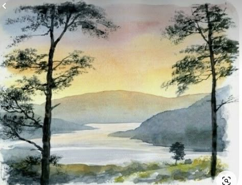 Landscape Paintings Watercolor, Watercolor Scenes, Watercolor Landscape Tutorial, Watercolour Landscapes, Easy Landscape Paintings, Paintings Landscape, Watercolor Art Landscape, Watercolour Landscape, Paintings Watercolor