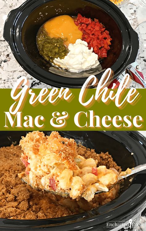 Green Chile Mac and Cheese is so simple to make in a slow cooker when time is short. Just add the ingredients, stir, and let cook low and slow. Step-by-step instructions included in this time saving recipe. Creamy Green Chili Mac And Cheese, Chili Verde Mac And Cheese, Green Chile Mac And Cheese Recipe, Green Chili Mac And Cheese, Green Chile Mac And Cheese, Chile Mac And Cheese, Mac N Cheese Crockpot, Super Easy Crockpot Recipes, Chile Mac