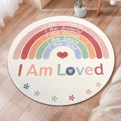 Boho Rainbow Round Rug,Washable Kids Rug Ultra Soft Colorful Nursery Rug for Calming Corner Home Bedroom Playroom Decor,47" Round round rugs are made of high quality polyester. Comfortable, wear-resistant, durable, odorless and the color is not easy to fade. It is safe for your family and pets. Colorful Nursery, Calming Corner, Colorful Playroom, Boho Style Design, Classroom Rug, Round Round, Rainbow Rug, Kids Rug, Nursery Rug