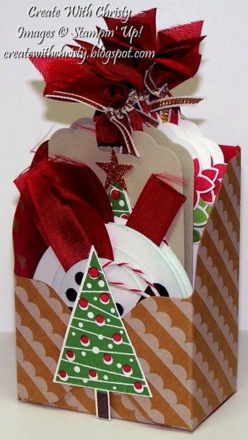 Gift Tag Box Holder, Gift Tag Box Card Holders, Stampin Up Gift Tags Ideas, Gift Box Punch Board, Tree Tags, Xmas Tags, Christmas Paper Crafts, Stampin Up Christmas Cards, Craft Show Ideas