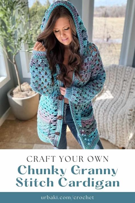 If you're looking for a cozy and stylish addition to your wardrobe, the Chunky Granny Stitch Cardigan is the perfect project.rnrnThis crochet pattern is designed by MJ's Off The Hook Designs and offers detailed instructions for creating a top-down, seamless cardigan with pockets and a hood. In this tutorial, we'll walk you through each step of the process to help you create this beautiful and functional piece.rnrnTo start, let's talk about the yarn requirements. For this project, you'll need ... Crochet Granny Square Hooded Cardigan, Chunky Crochet Long Cardigan Pattern Free, Mj Off The Hook Designs, Crochet Hooded Cardigan Pattern, Granny Square Crochet Cardigan Pattern, Crochet Cardigan With Hood, Granny Stitch Cardigan, Hooded Cardigan Pattern, Crochet A Cardigan