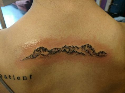 Sawtooth mountain tattoo! My favorite mountain range. Thanks Nolan at Sideshow Tattoo for the awesome work! Sawtooth Mountains Tattoo, Brokeback Mountain Tattoo Ideas, Mountain Tattoo Back, Brokeback Mountain Tattoo, Sideshow Tattoo, Skin Doodles, Mountain Range Tattoo, Mountains Tattoo, Cool Nature