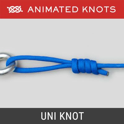 The Uni Knot initially forms an adjustable loop. When finally tightened, the Uni knot binds and becomes fixed in proportion to the degree of tightening. Quick Release Knot, Animated Knots, Uni Knot, Fishing Line Knots, Scout Knots, Fly Fishing Knots, Fishing Hook Knots, Bowline Knot, Hook Knot