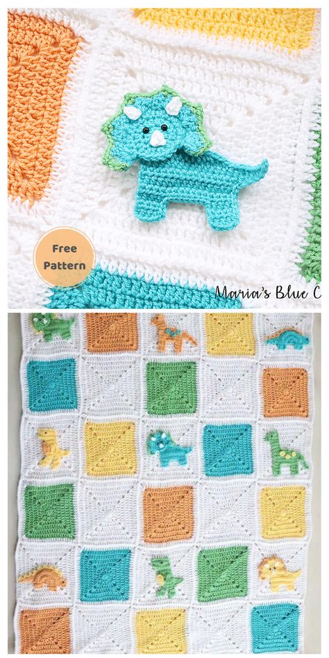 Dinosaur Crochet Granny Square, Dino Granny Square Crochet Pattern, Dinosaur Granny Square, Dinosaur Baby Blanket, Dinosaur Crochet, Dinosaur Blanket, Dinosaur Hat, Blue Crayon, Bernat Baby Blanket