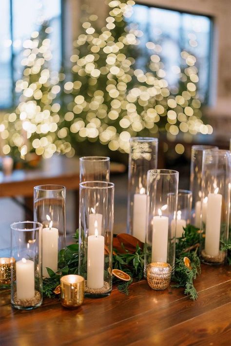 Candlelit wooden tabletop at winter wedding. Luxury Winter Wedding, Elegant Winter Wedding, Christmas Vibe, Luxury Winter, Wisconsin Wedding, Winter Weddings, Scandinavian Christmas, Decor Wedding, Social Club