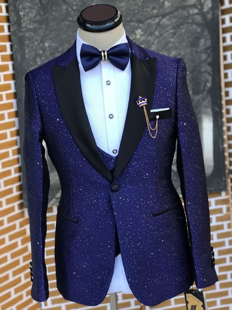 Galaxy Tuxedo Wedding, Celestial Wedding Tuxedo, Starry Night Prom Outfit For Men, Blue And Gold Suit, Blue Coat Pant, Euphoria Prom, Best Wedding Suits For Men, Prom Men, Best Wedding Suits