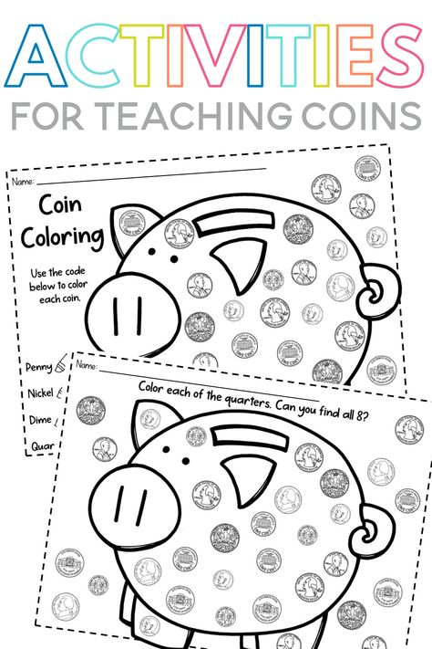 Looking for a fun way to teach students about coins? Creating a coin graph is a simple activity that will help students practice recognizing pennies, nickels, dimes, and quarters. It also gives students practice sorting, counting, and graphing! This coin graph is the perfect addition to your money unit. Tons of other ideas are included for teaching coin identification too! Money Activities For Kids Kindergartens, Coin Worksheets, Coins Kindergarten, Teaching Coins, Coin Identification, Money Kindergarten, Identifying Coins, Making Change, Money Activities