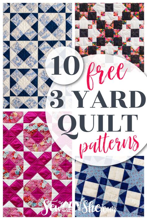 Easy Quilt Patterns Free, 3 Yard Quilts, Free Quilt Patterns Printables, Free Sewing Patterns For Beginners, Sewing Patterns For Beginners, Tiled Quilt, Lap Quilt Patterns, Quilting Designs Patterns, Quick Quilt