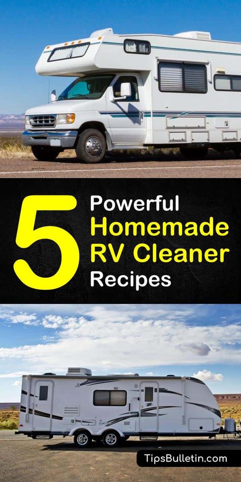 Discover how to create a homemade RV cleaner along with cleaning tips for the interior and exterior of your vehicle. Use simple ingredients to blend solutions together to remove the most difficult stains and dirt marks. #rvcleaner #rv #diycleaner Tidy Tips, Rv Cleaning, Diy Cleaner, Rv Remodeling, Camper Maintenance, Rv Exterior, Camper Reno, Mirror Cleaner, Camp Trailer