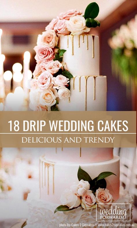 18 Delicious And Trendy Drip Wedding Cakes ❤ Drip wedding cakes became one of the hottest trends. Your wedding cakes will be especially creative and unique because the drip can be of any color: white, gold, chocolate, caramel or any other. See more: http://www.weddingforward.com/drip-wedding-cakes/ #wedding #drip #cakes Drip Wedding Cake Ideas, Drip Wedding Cakes, Gold Drip Wedding Cake, Wedding Drip Cake, Barrel Wedding Cake, Drip Cake Ideas, Trendy Wedding Cake, Drip Wedding Cake, Wedding Cake Simple Elegant