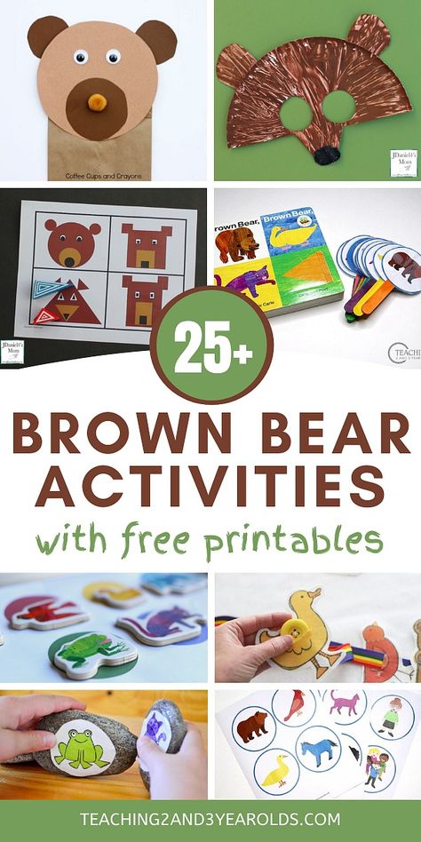 Looking for Brown Bear, Brown Bear, What Do You See activities? This toddler and preschool collection offers hands-on ideas for art, literacy, sensory, colors, science, and more! #literacy #brownbear #book #activities #printables #circletime #earlychildhood #teachers #homeschool #toddler #preschool #activity #2yearolds #3yearolds #teaching2and3yearolds Brown Bear Brown Bear Crafts, Brown Bear Brown Bear Activities, Brown Bear Book, Brown Bear Art, Bear Activities, Bears Preschool, Eric Carle Activities, Brown Bear Brown Bear, Animal Lessons