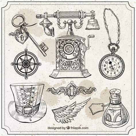 More than a million free vectors, PSD, photos and free icons. Exclusive freebies and all graphic resources that you need for your projects Bujo Drawings, Steampunk Art Drawing, Heinrich Kley, Steampunk Drawing, Steampunk Interior, Steampunk Coloring, Moda Steampunk, Steampunk Illustration, Steampunk Tattoo