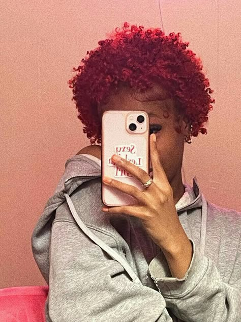 Red Hair 4c Natural, Blue Short Curly Hair, Burgundy Natural Hair Black Women, Perm Aesthetic, Short Curly Hair Dyed, Big Chop Natural Hair 4c, Red Afro Hair, Red Natural Hair Black Women, Short Permed Hairstyles