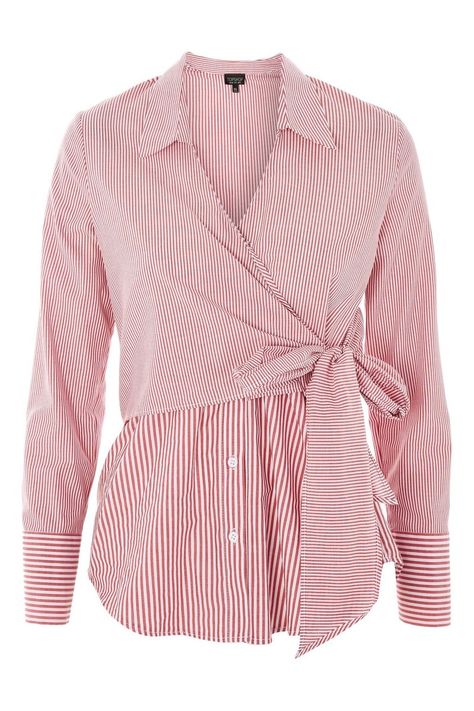 Best Alternatives to the Classic Button-Down Shirt | Teen Vogue Pink Striped Shirt, Pink Long Sleeve Shirt, V Neck Shirt, Casual Hijab Outfit, Tie Wrap, Wrap Shirt, Striped Mini Dress, Striped Long Sleeve Shirt, Red Long Sleeve