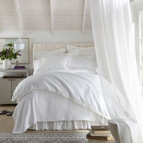 Ellie Ruffled Washed Percale Duvet Cover – Peacock Alley Weighted Comforter, Dream House Aesthetic, Modern Bed Set, Peacock Alley, White Bed, Designer Bedding Sets, White Duvet Covers, White Duvet, Single Duvet Cover