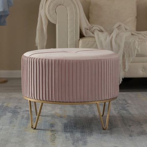 Round Velvet Ottoman, Circle Ottoman, Home Entrances, Decorative Furniture, Velvet Ottoman, Round Stool, Glam Room, Serving Table, Ottoman Stool