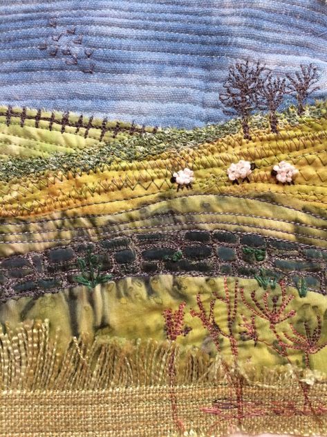 Sew Stitch Knit: Four small projects finished and more started!! Collage Landscapes, Art Fibres Textiles, Textile Art Techniques, Mixed Media Textile Art, Freehand Machine Embroidery, Landscape Art Quilts, Mixed Media Textiles, Landscape Quilt, Textile Art Embroidery