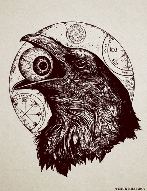 Raven Tattoo Design Sketch, Crow Art Dark, Raven Art Dark, Raven Drawings, Nordic Raven Tattoo, Raven Tattoo Design, Crow Print, Raven Drawing, Crow Drawing