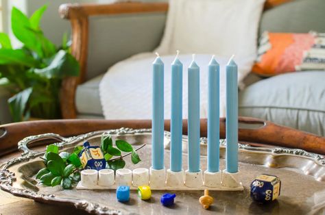 7 DIY Menorah Projects You Can Do in 1 Hour or Less | Architectural Digest Clay Menorah, Diy Menorah, Diy Hanukkah, Hanukkah For Kids, Mini Candle Holders, How To Celebrate Hanukkah, Hanukkah Candles, Deep Diving, Speckled Clay