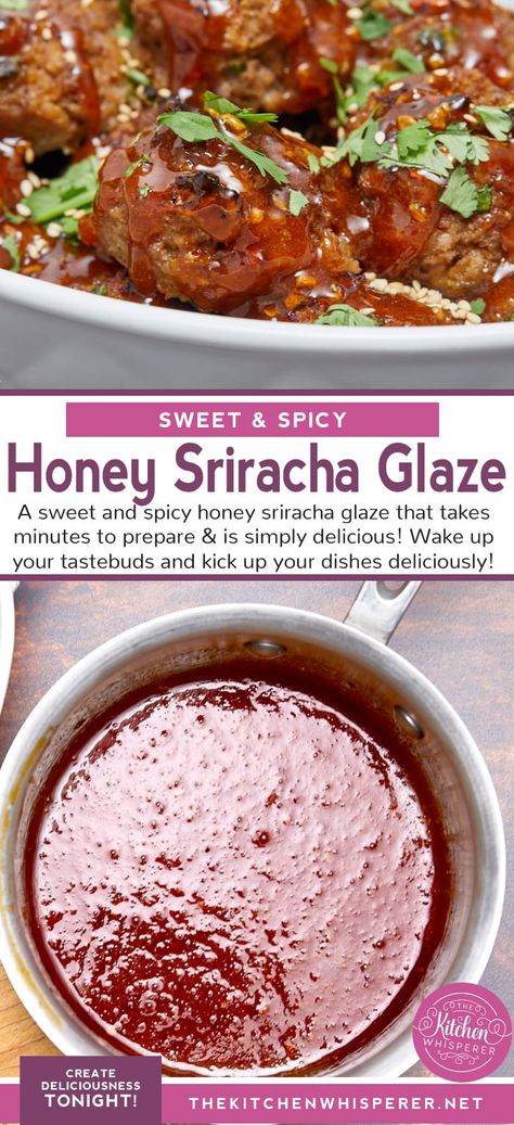 A sweet and spicy honey sriracha glaze that takes minutes to prepare & is simply delicious! Wake up your taste buds and kick up your dishes deliciously! Honey Sriracha Glaze, sweet and spicy glaze, honey sriracha dipping sauce, Honey & Sriracha Sauce Honey Siracha Chicken, Sriracha Dipping Sauce, Siracha Sauce, Sriracha Recipes, Honey Sriracha Sauce, Sweet And Spicy Sauce, Honey Sauce, Spicy Honey, Honey Chicken