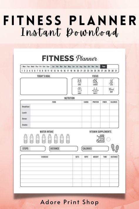 Fitness Planner Instant Download | Workout Tracker Tracking Workouts In Planner, Fitness Results Timeline, Gym Planner Ideas, Excersise Planner Free Printable, Workout Layout, Fitness Progress Tracker, Monthly Fitness Planner, Fitness Journal Ideas, Daily Fitness Tracker