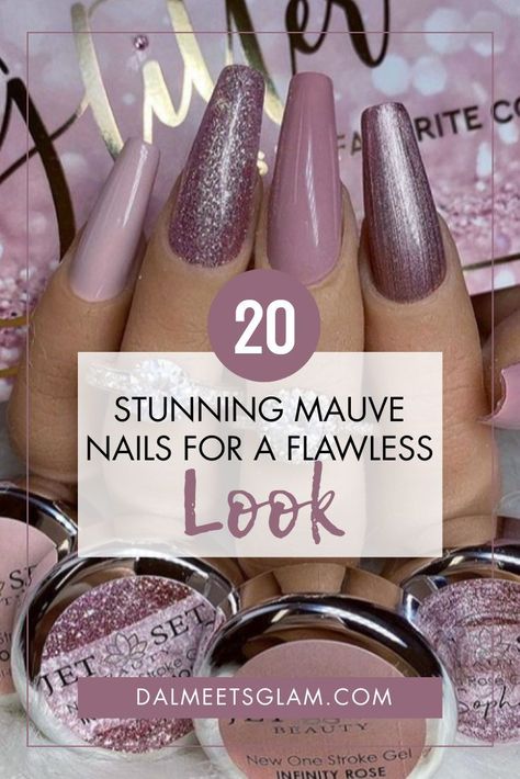 20 Stunning Mauve Nail Ideas For A FLawless Look | Mauve Nails | Mauve Nail Ideas | Mauve Nail Designs #mauvenails #mauvenaildesigns Mauve And Silver Nails, Nail Ideas Mauve, Maybe Nails, Mauve Nail Ideas, Mauve Nails Design, Mauve Nail Designs, Mauve Nail Polish, Purple Nail Art Designs, Almond Acrylic Nails Designs