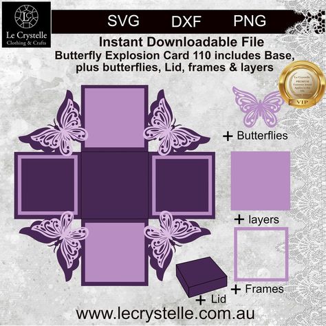 Pop Up Box Cards Template, Explosion Box Template, Exploding Box Template, Butterfly Explosion, Explosion Card, Birthday Explosion Box, Exploding Gift Box, Svg Butterfly, Exploding Box Card