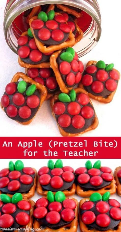 apple pretzel bites Apple Pretzels, Teacher Appreciation Diy, Sister Crafts, Teacher Treats, Teacher Appreciation Gifts Diy, Teachers Diy, School Treats, Oreo Dessert, School Teacher Gifts