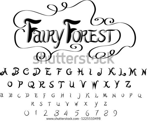 Forest Typography Design, Mystical Fonts Alphabet, Fairy Font Alphabet, Fairy Letters Alphabet, Fairy Handwriting, Fantasy Fonts Alphabet, Cottagecore Font, Fairy Tale Font, Fantasy Lettering