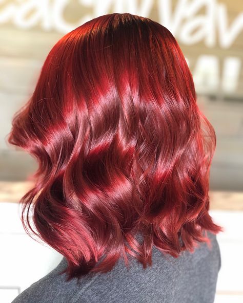 Medium Short Red Hair Styles, Candy Red Hair, Bright Winter Red Hair, Cherry Pop Hair Color, Cherry Red Hair Curly Short, Apple Red Hair, Cool Red Hair Color, Candy Apple Red Hair, Berry Red Hair