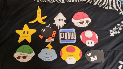 Mario Kart themed door decs Mario Kart Door Decs, Mario Classroom, Resident Assistant Programs, Ra Door Tags, Ra Inspiration, Mario Halloween, Door Decorations College, Dorm Door Decorations, Ra Door Decs