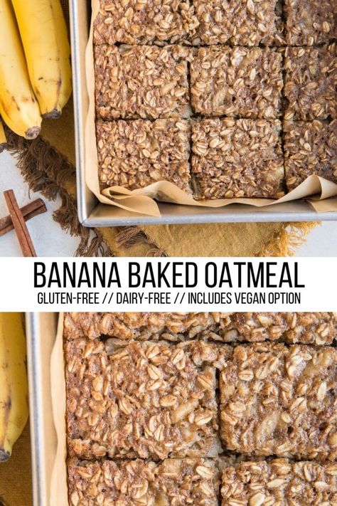 Low Carb Baked Oatmeal, Banana Oatmeal Bars, Banana Bread Baked Oatmeal, Oatmeal Banana Bread, Oat Recipes, Banana Baked Oatmeal, Oatmeal Breakfast Bars, Oatmeal Banana, Fat Food