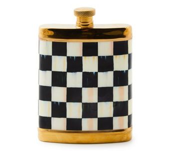 MacKenzie-Childs Gold Flask, Pocket Flask, Christmas Entry, Cocktail Cup, Courtly Check, Flickering Candles, Holiday Sparkle, Entertainment Bar, Candle Tray