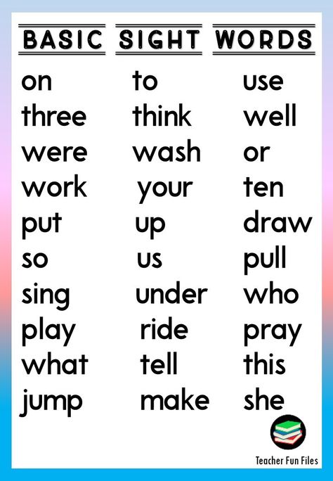 Sight Words Chart, High Frequency Sight Words, Teacher Fun Files, Teaching Reading Skills, Remedial Reading, Basic Sight Words, Preschool Sight Words, Cvc Words Worksheets, Cvc Words Kindergarten