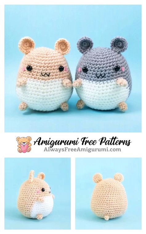 Crochet Keychain Animals Free Pattern, Cute Animal Amigurumi Free Pattern, Free Pattern Crochet Animals, Kawaii Amigurumi Free Pattern, Crochet Kawaii Free Pattern, Amigurumi Free Pattern Animals, Hamster Pattern, Amigurumi Animals Free Pattern, Hamster Free Crochet Pattern