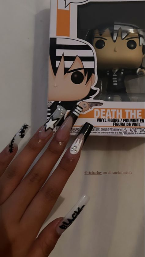 Soul Eater Nails, Punk Nails, Anime Nails, Grunge Nails, French Acrylic Nails, Really Cute Nails, Pretty Gel Nails, Unique Acrylic Nails, Nails For Kids