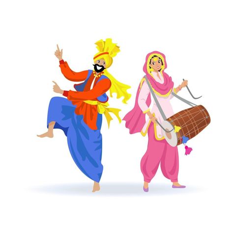 Sikh Couple, Dance Clipart, Bhangra Dance, Dancing Clipart, Dance Vector, Cartoon Character Costume, Punjabi Couple, Summer Banner, Man Vector